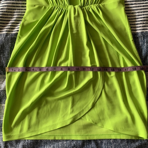NWT Gauge81 Lime Green Plunge Draped Mini Dress w Strong Shoulder Size M - Picture 11 of 12